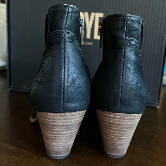 FRYE Reina Black Suede Oil Slick Leather Ankle Chunky Heel Booties US 7 - Picture 12 of 12